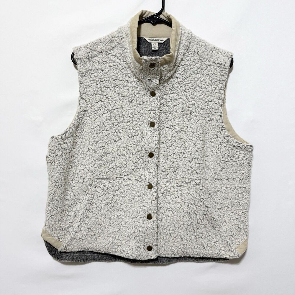 Toad&Co Sheridan Sherpa Vest Womens XL Gray Salt Wool Snap Button Front NWT